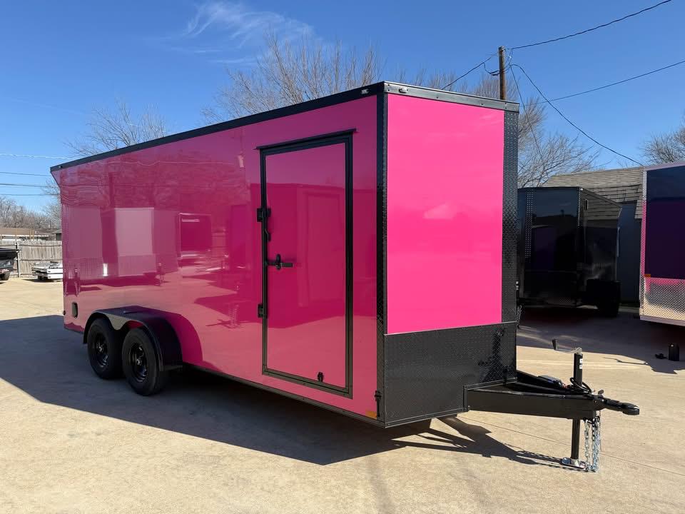 2026 7x18 V-Nose Enclosed Cargo Trailer - Pink